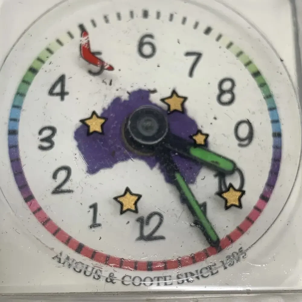 Vtg 1990's Angus & Coote Lucite Alarm Clock Novelty Dial Retro Travel Luminous